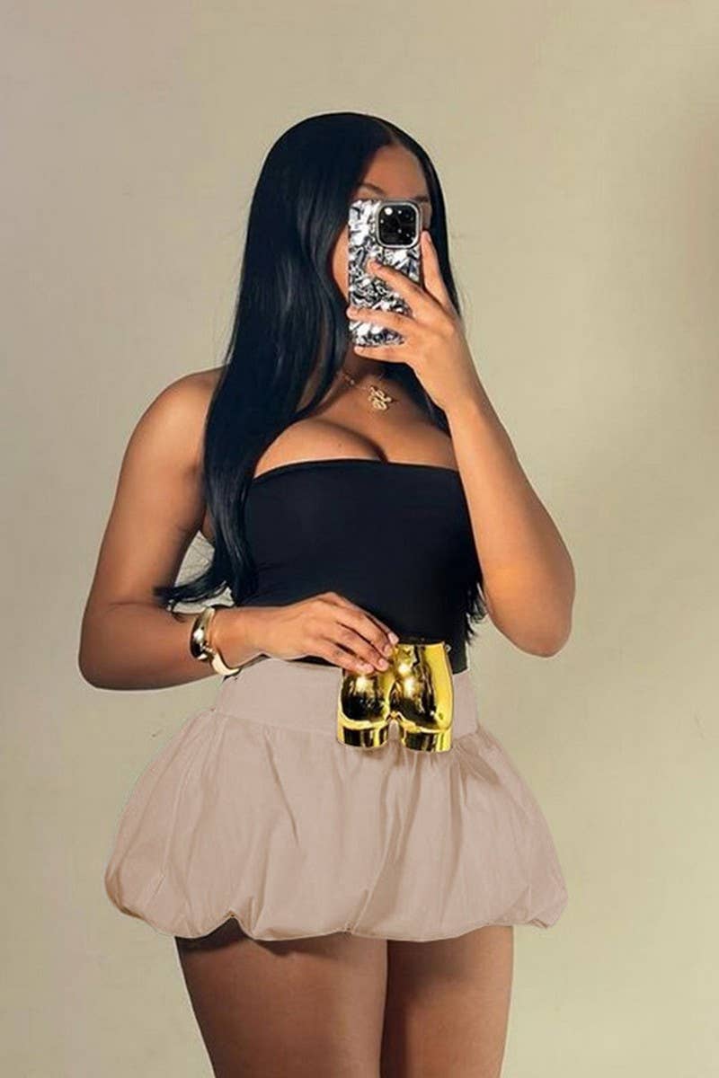 CWBSS0351_SOLID COLOR HIGH WAIST BUBBLE MINI SKIRT