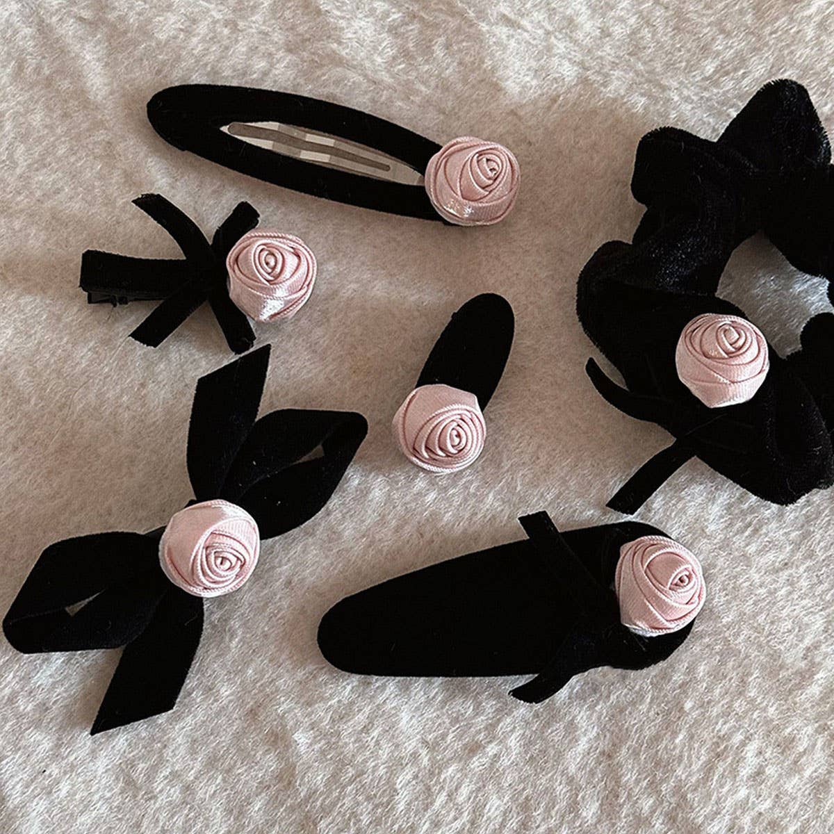 NEW PURE PINK ROSE BOW HAIRPIN