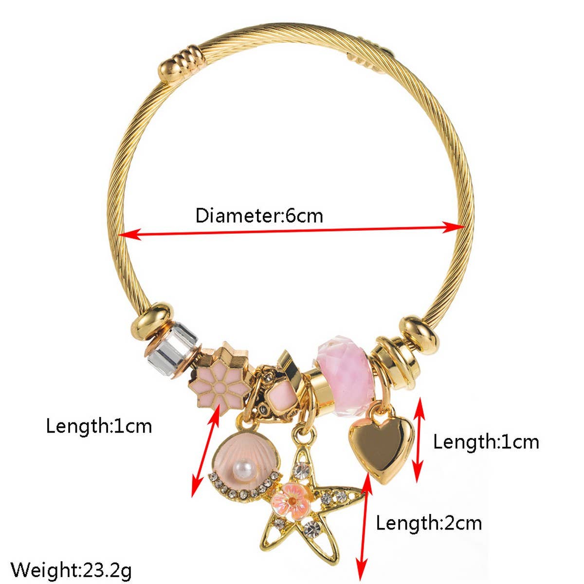 Star Shell Charm Adjustable Stainless Bracelet_CWMM8494