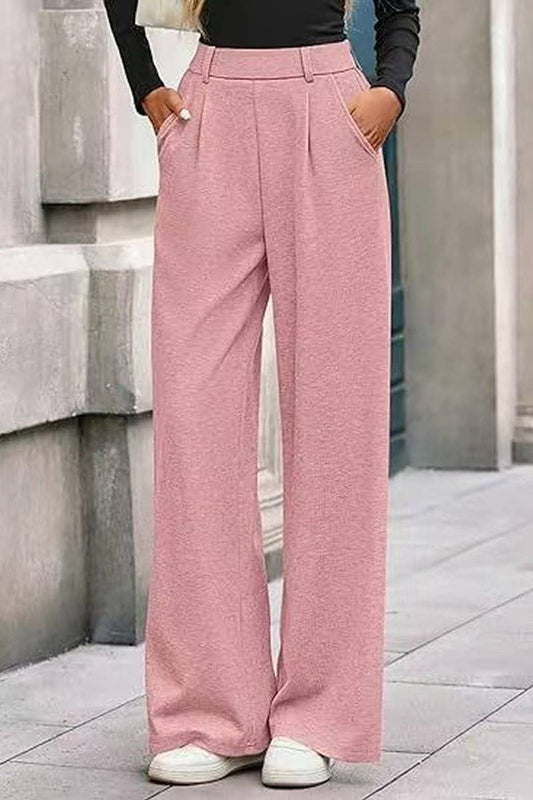 CWBLP01063_RIBBED WIDE LEG PANTS WOMEN LOOSE STRAIGHT