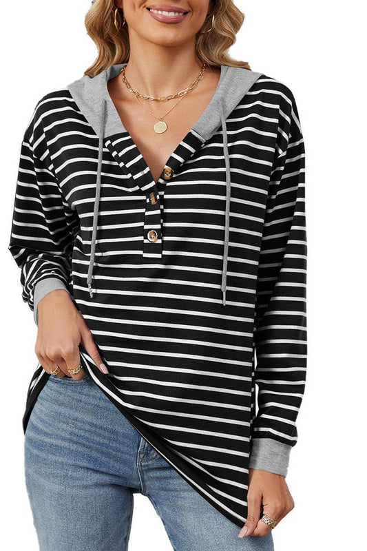 CWOHOL0928_STRIPED CONTRAST STITCHING HOODED SWEATSHIRT