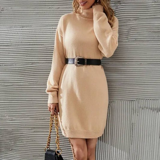 Solid color turtleneck short slimming sweater dress