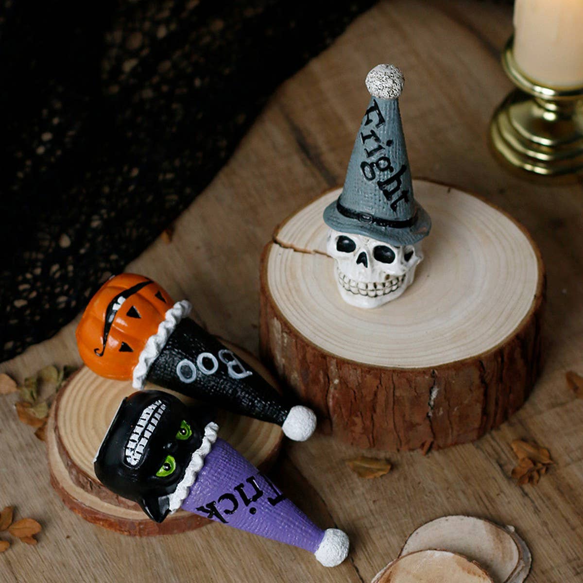 INS Style Skull Bat Pumpkin Resin Figurine_CWMM9907