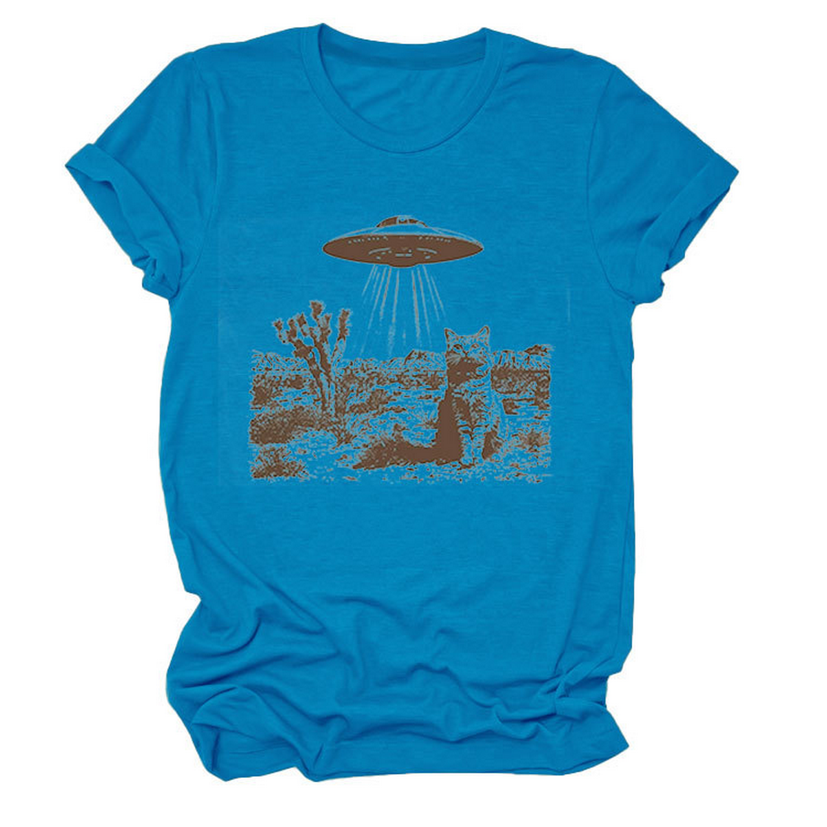 Cat and Spaceship Graphic Tee for Women_CWTTS1514