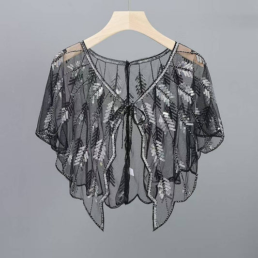 Leaf Sequin Sheer Shawl ??Evening Party Cape_CWMM8961