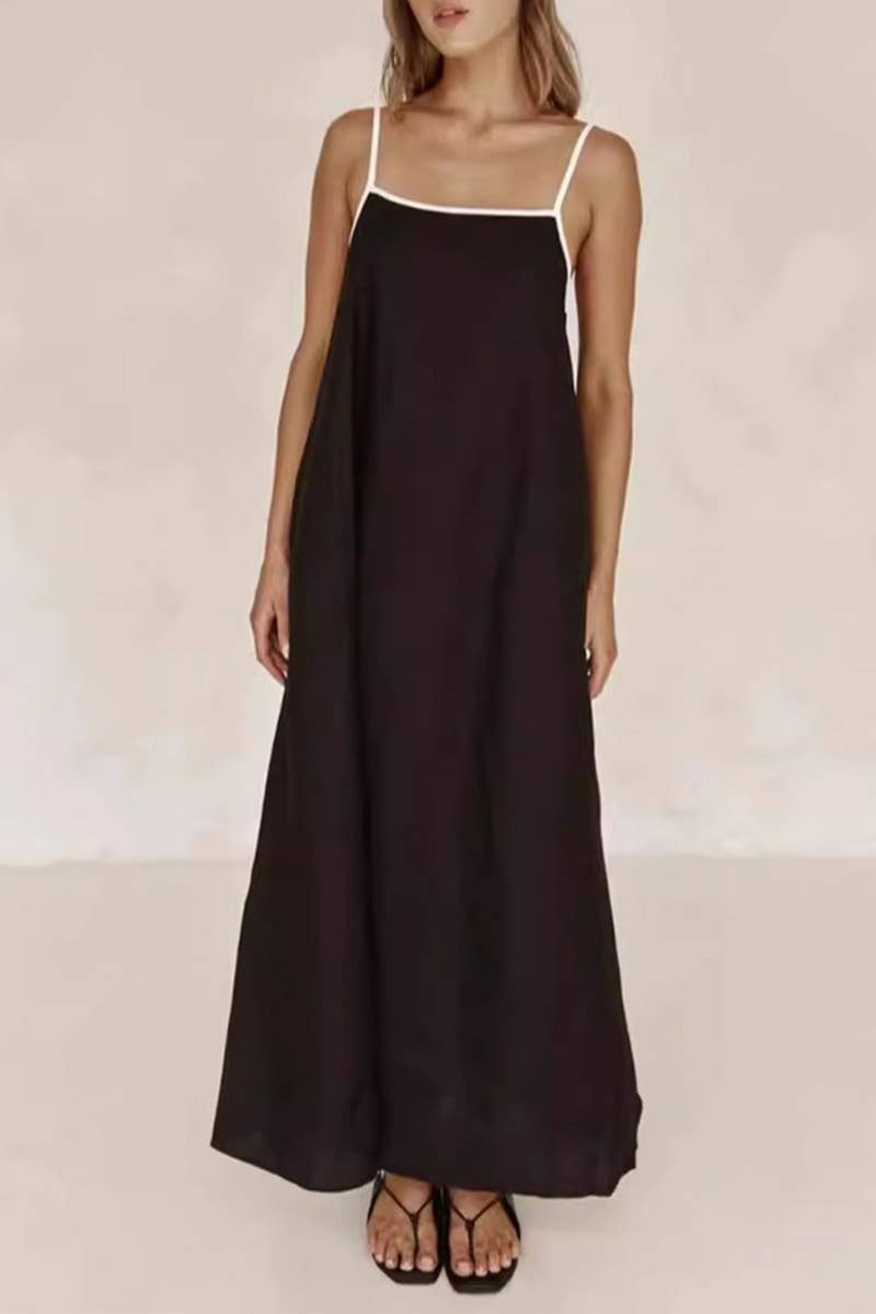 CWDMD5469_FASHIONABLE CONTRAST COLOR SLING DRESS