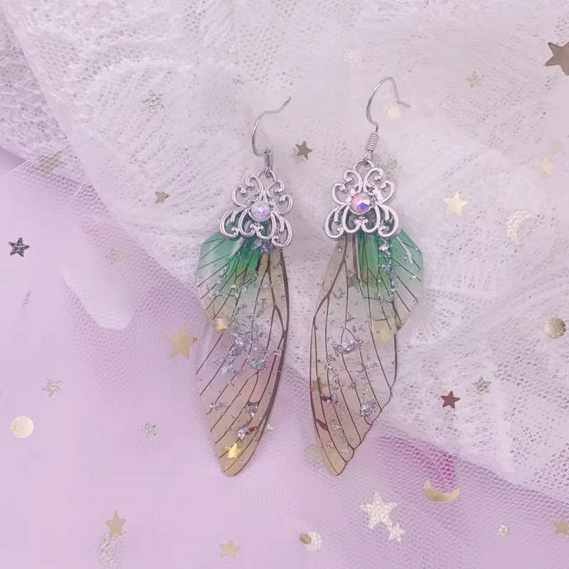 Elegant long earrings with cicada wing wings