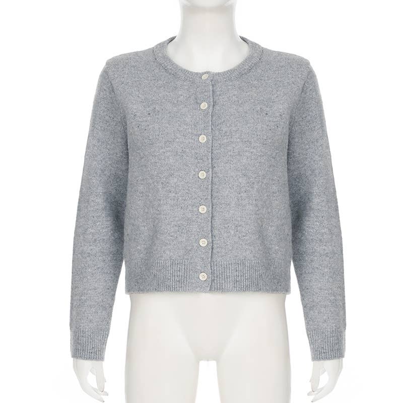 Simple and basic solid-color woolen cardigan