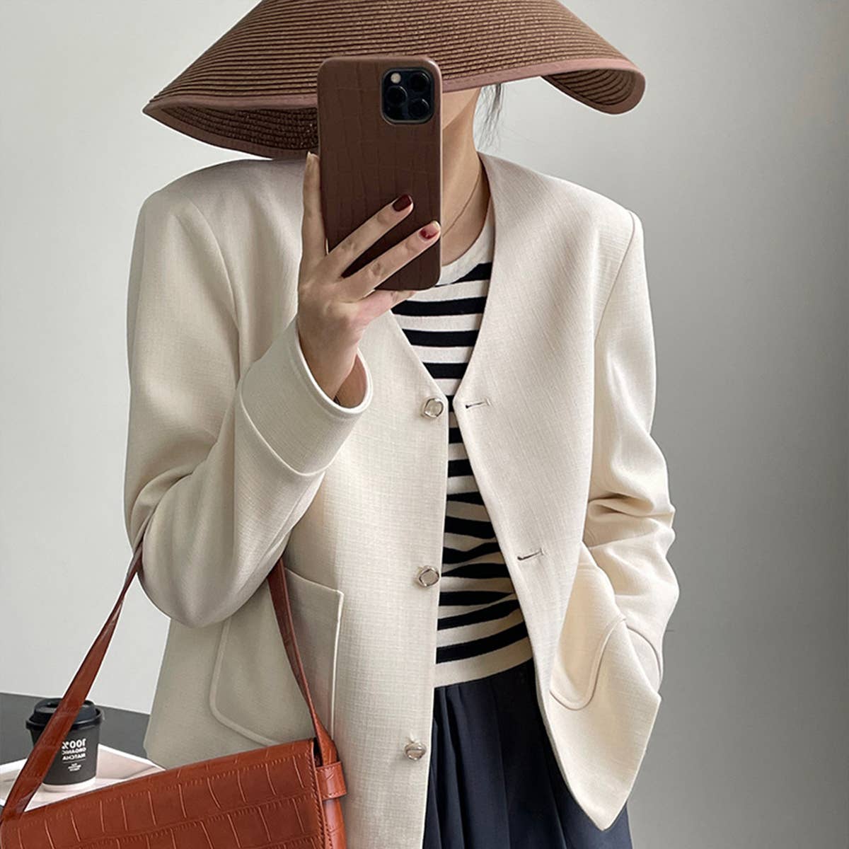 Small fragrance collarless suit jacket