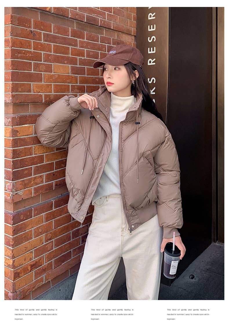 Stand-up collar design baggy thick bread jacket