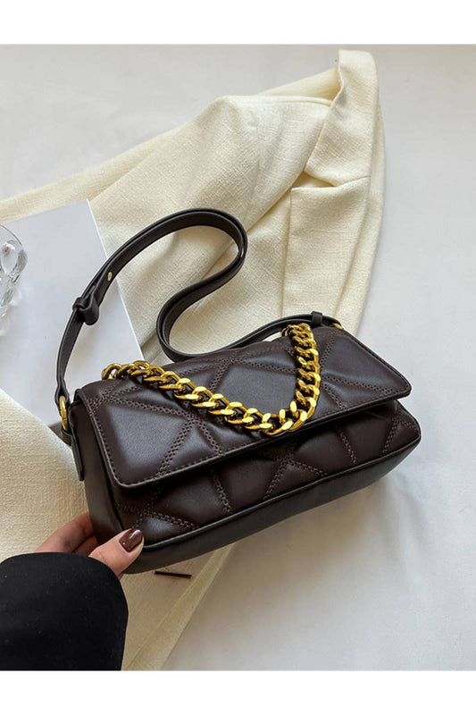 QUILTED ZIPPER CHAIN POINT CROSS BODY BAG_CWAB0526