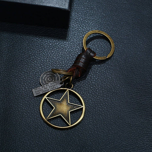 ALLOY FIVE-POINTED STAR GENUINE LEATHER KEYCHAIN_CWMM4783