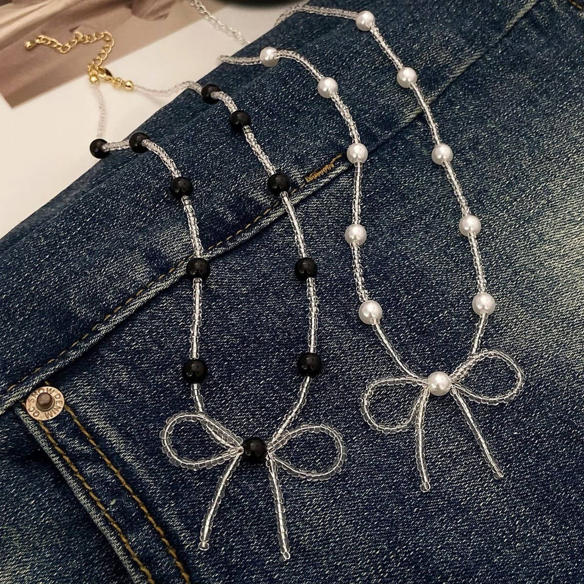 ELEGANT AND FRESH BOW BEADED PEARL NECKLACE