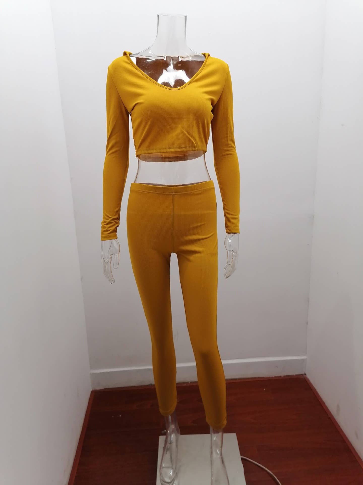 LONG SLEEVE SOLID COLOR HOODED CASUAL SPORTS SUIT