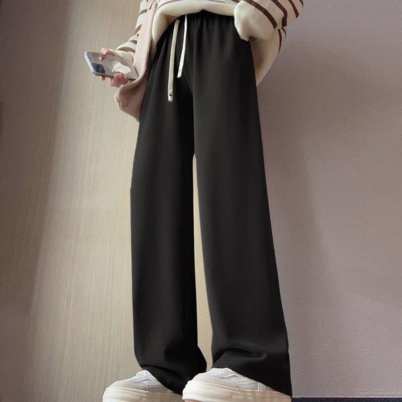 High-waisted drawstring straight pants
