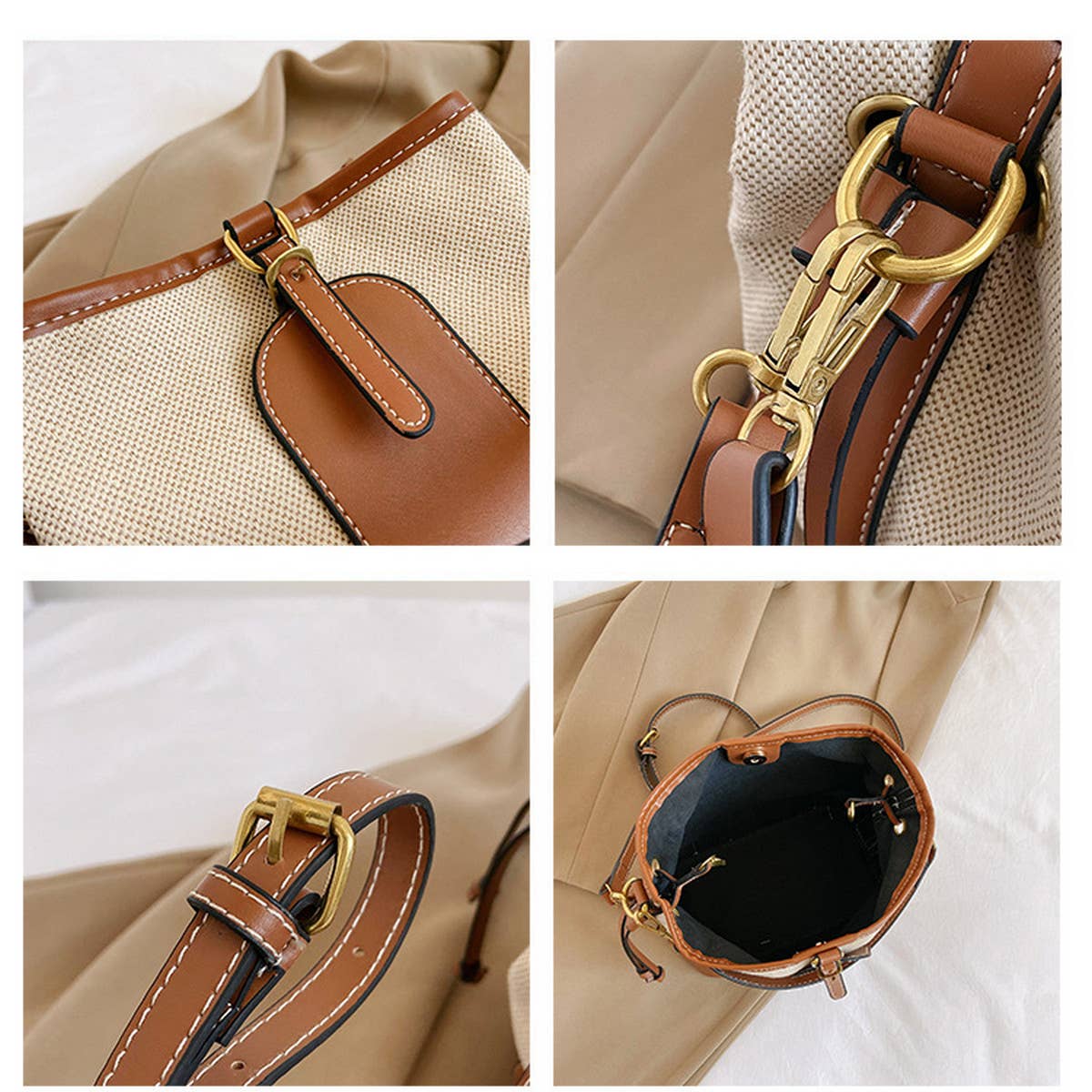 CANVAS CONTRAST BUCKET BAG SHOULDER BAG_CWAB1589