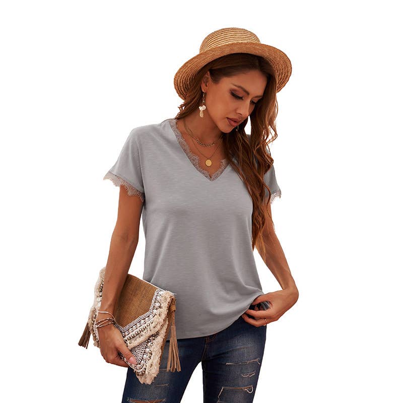 Sexy V-neck lace patchwork casual base