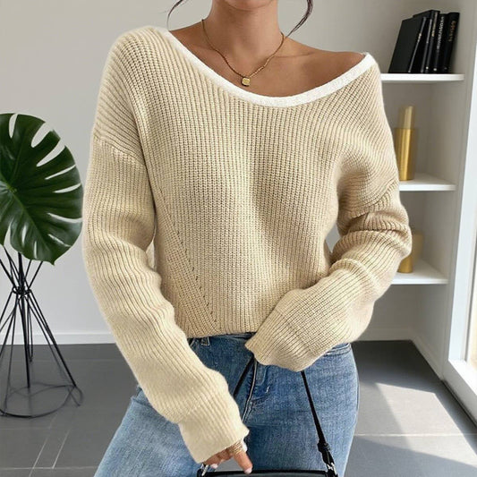 Back bow round collar sweater