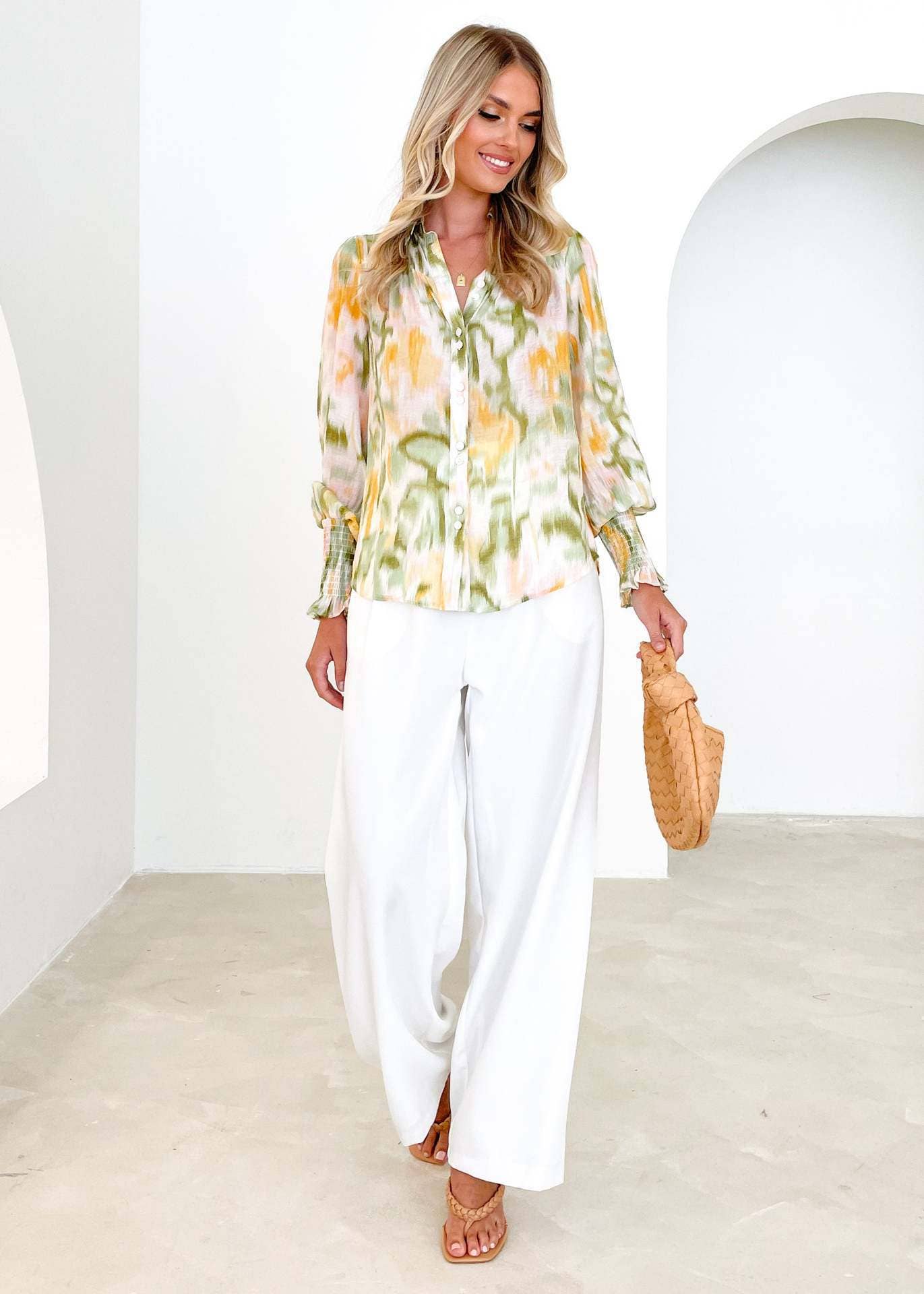 LONG SLEEVE FASHION PRINT ELEGANT LAPEL SHIRT