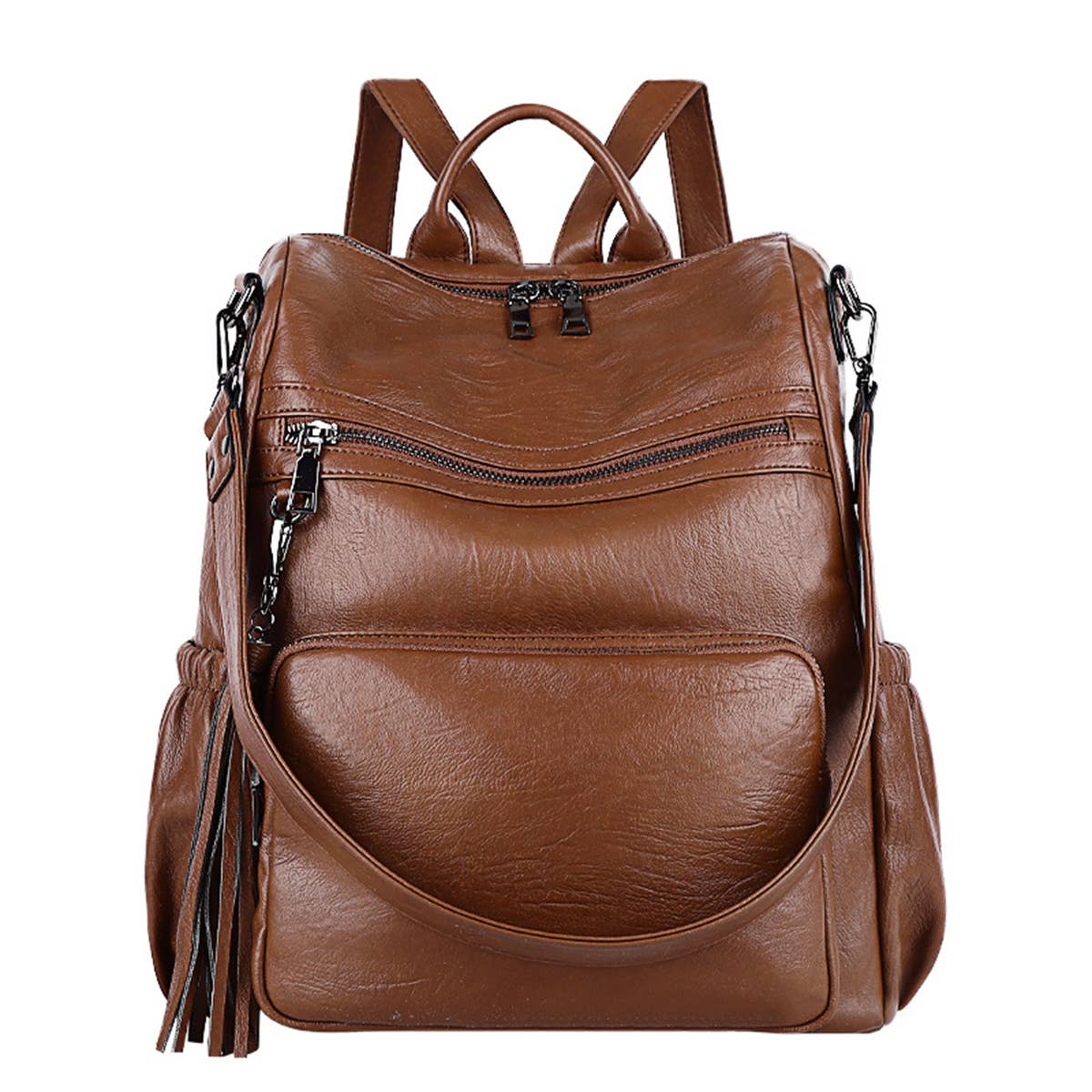 TASSEL DETAIL PU LEATHER BACKPACK SHOULDER BAG_CWAB0778
