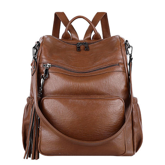 TASSEL DETAIL PU LEATHER BACKPACK SHOULDER BAG_CWAB0778