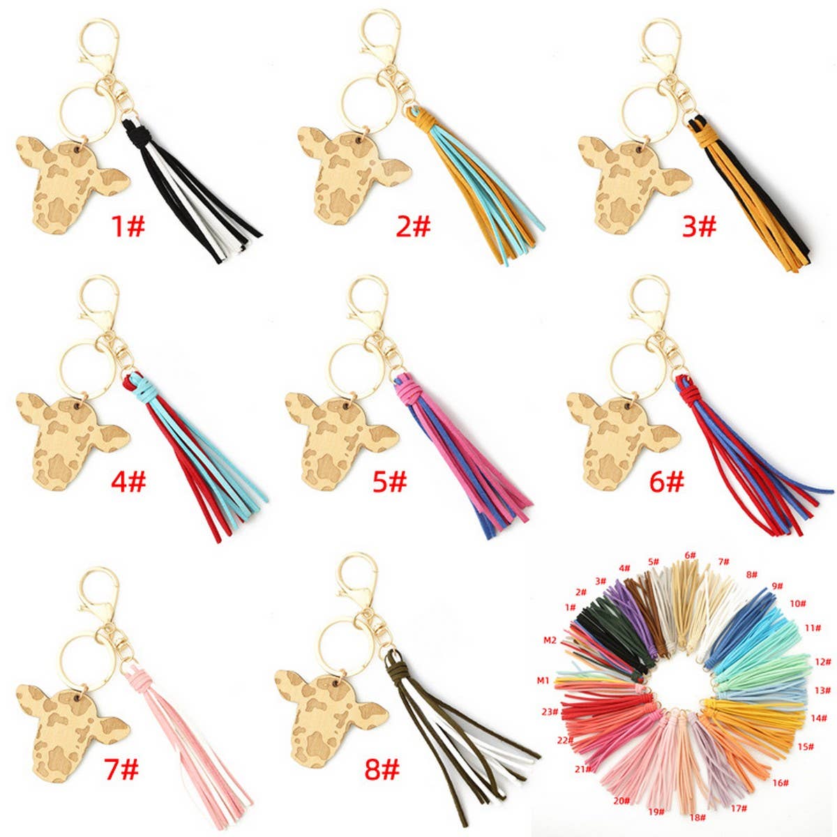 DIY Leather Tassel Cow Head Western Keychain_CWAB5094