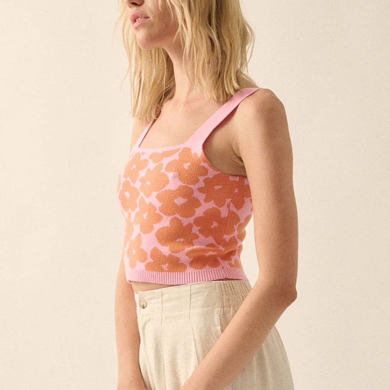 Sexy midriff jacquard back knit camisole tank top