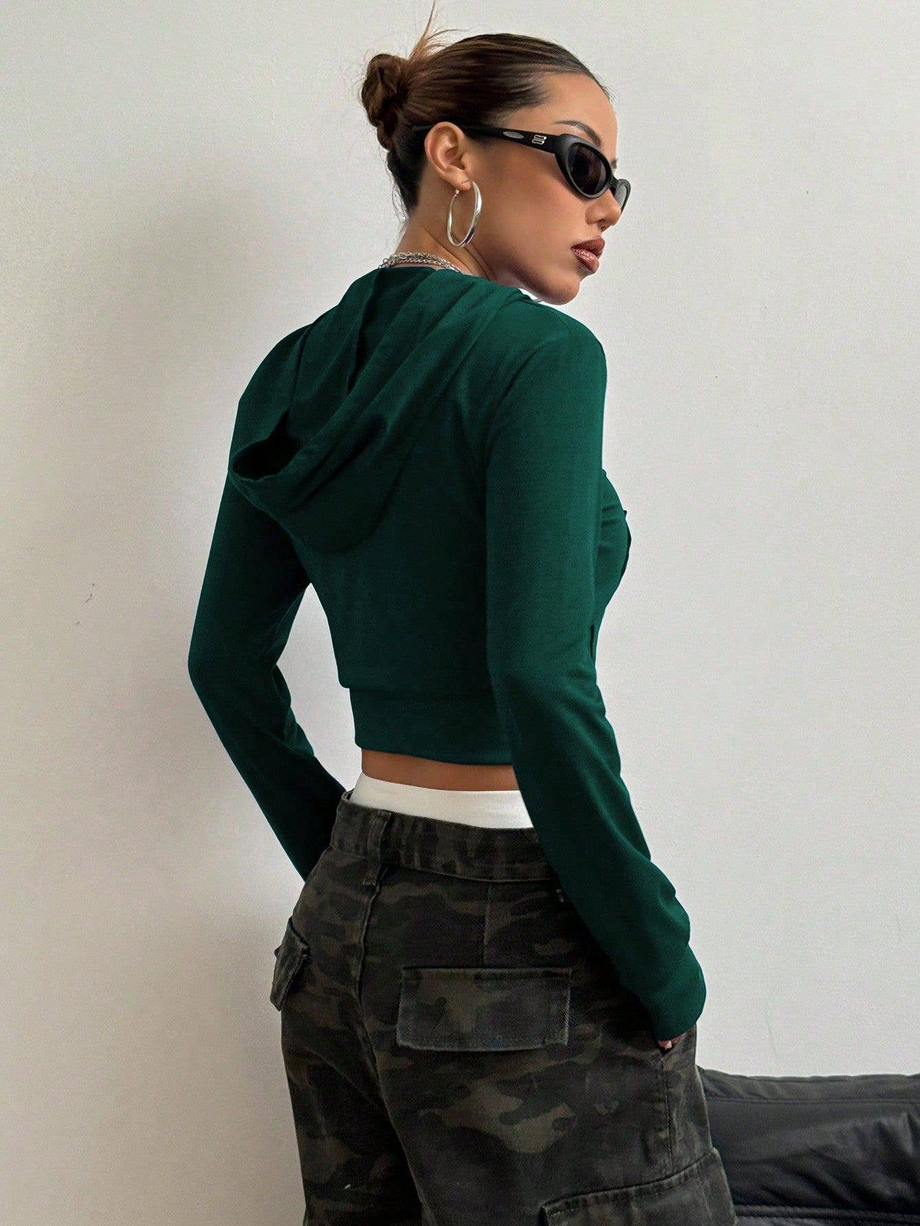 INS hooded zipper printed short hoodie jacket