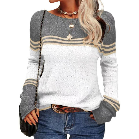 STYLISH CREW-NECK SWEATER WITH STRIPES AND COLORS