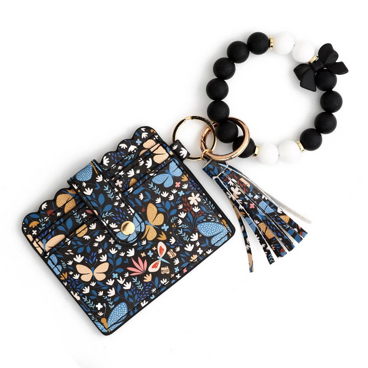 Butterfly Print Card Holder with Beaded Keychain_CWAB4960