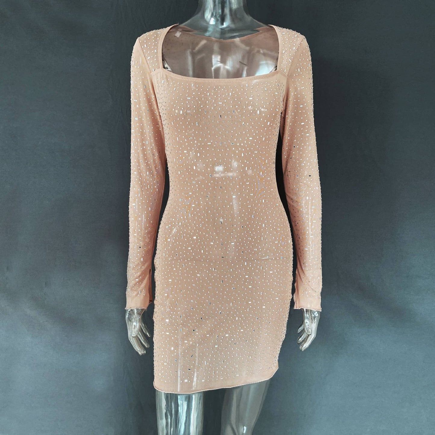 Sequin hot drill semi-see-through dress