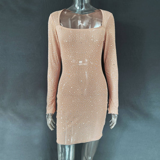 Sequin hot drill semi-see-through dress