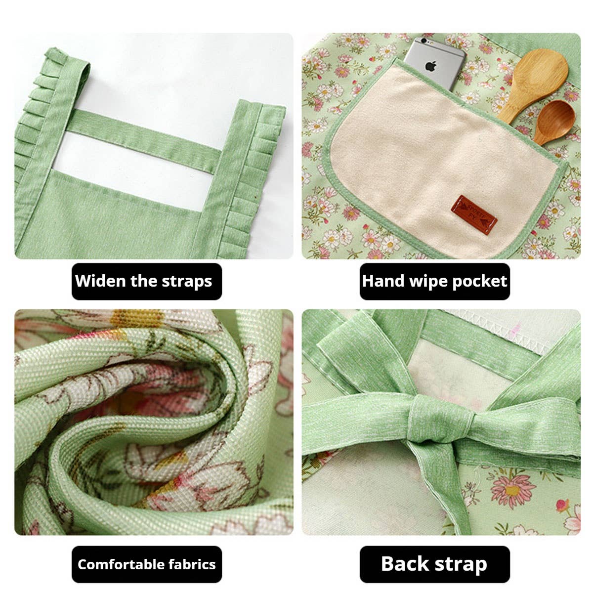 Cute Floral Canvas Apron for Women with Straps