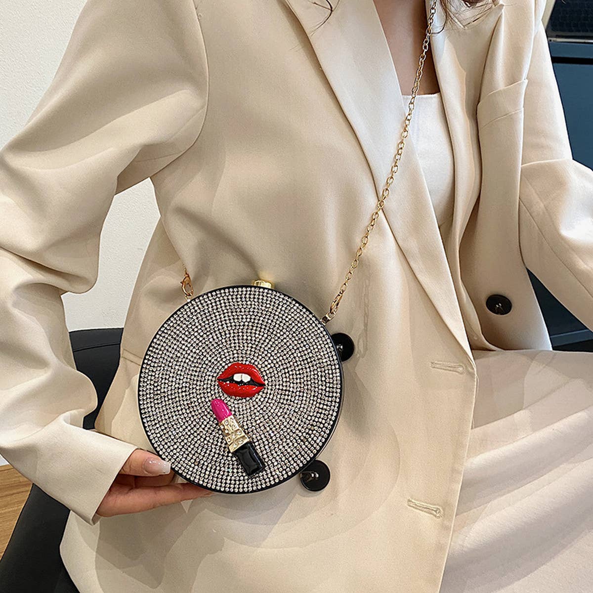 FASHION DIAMOND LIPSTICK CHAIN SHOULDER BAG_CWAB0994