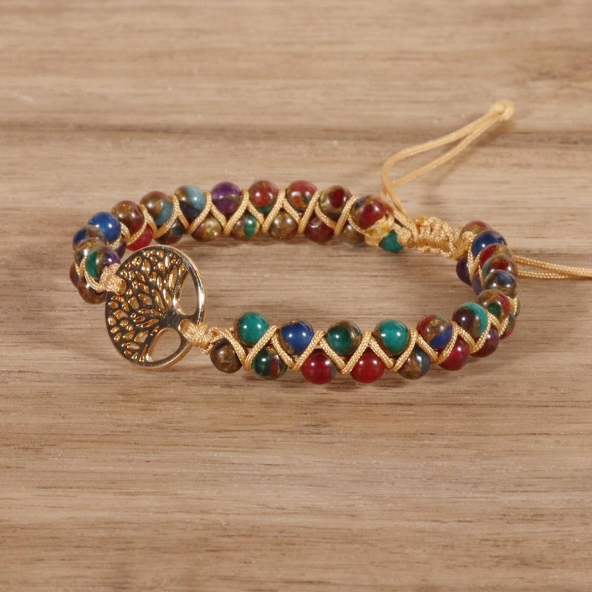 COLORED GOLD SANDSTONE TREE OF LIFE WOVEN BRACELET