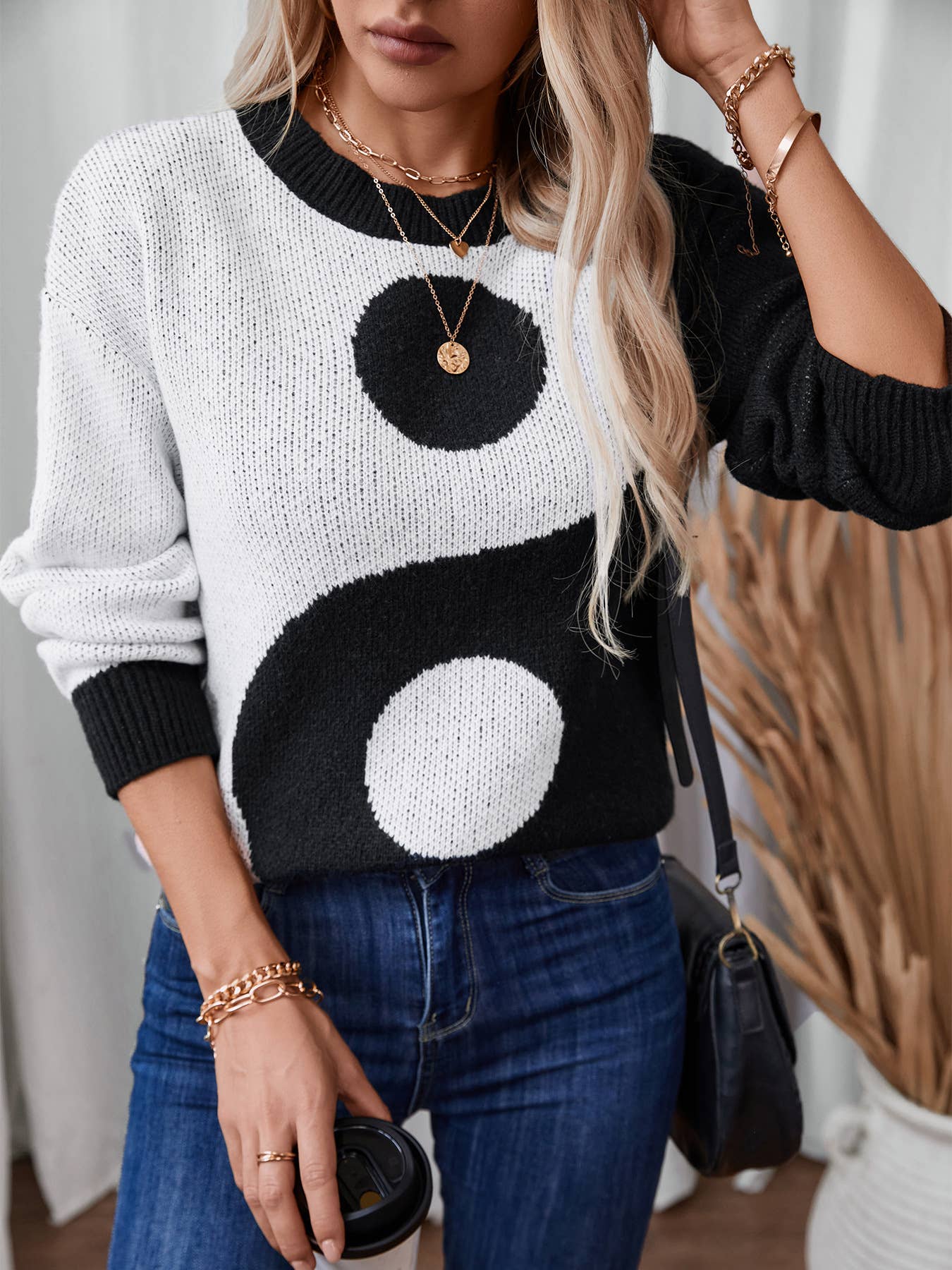 TAI CHI PATTERN PULLOVER LONG-SLEEVED SWEATER