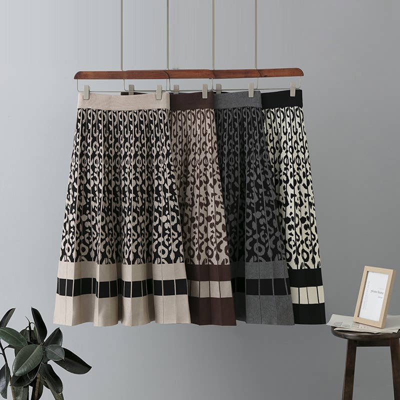 VINTAGE LEOPARD PRINT CONTRAST KNIT SKIRT