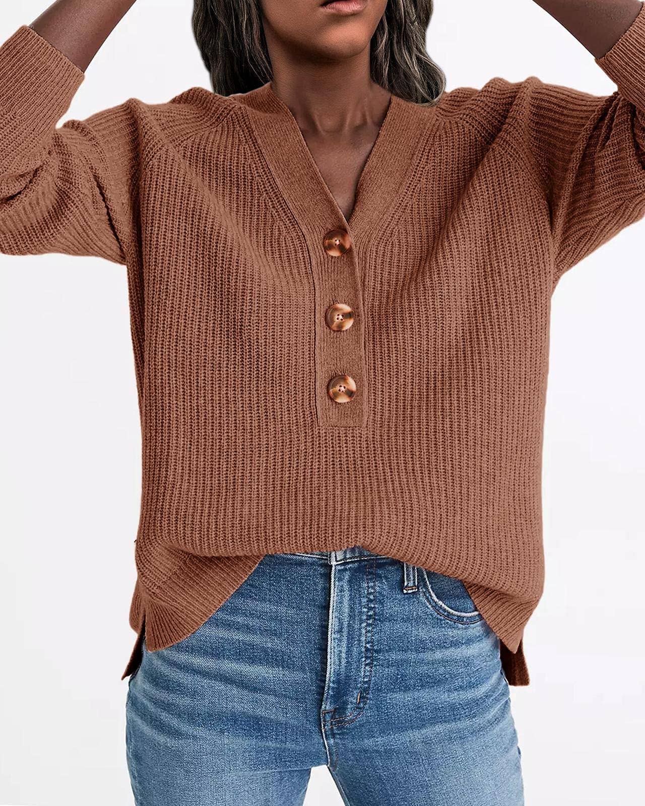 KNIT PULLOVER V-NECK SINGLE BREASTED SWEATER