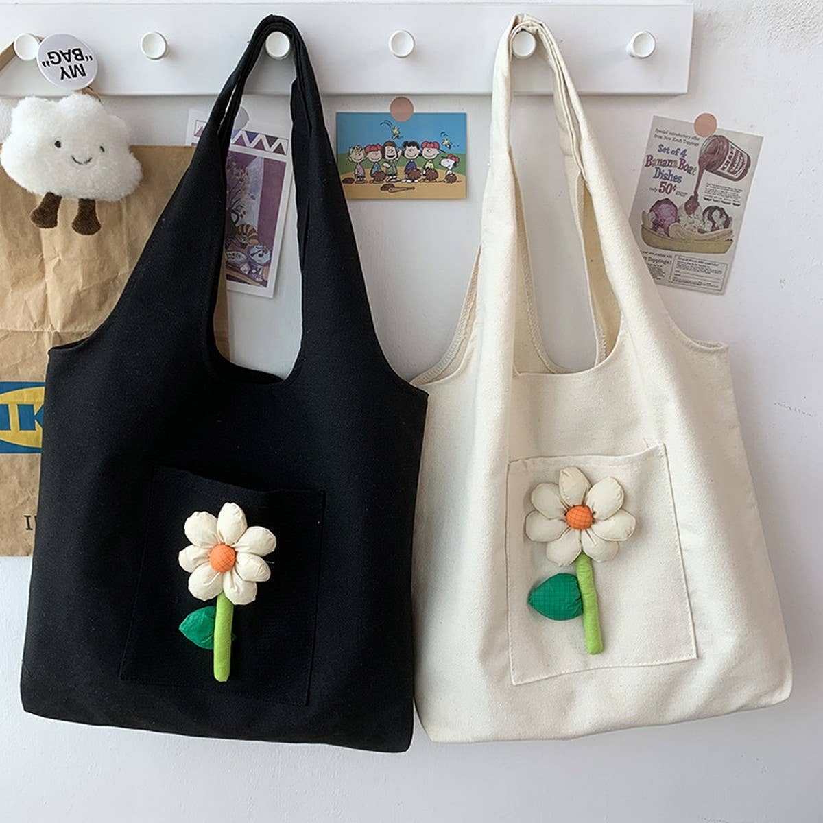 TOTE BAG CANVAS FEATURING DELICATE FLORAL DESIGN _CWAB2049