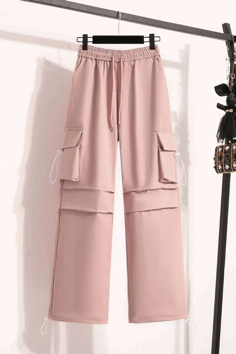 STRAIGHT-LEG SLIM CASUAL DRAWSTRING COMBAT PANTSCWBLP00923