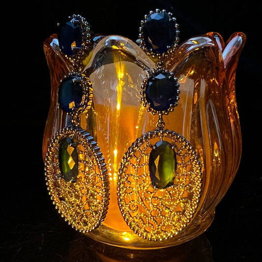 HOLLOW DARK BLUE CZECH DIAMOND EARRINGS