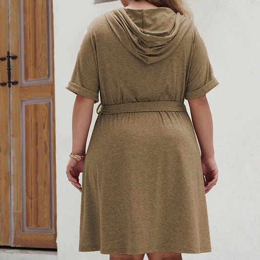 SOLID COLOR PLUSSIZE LOOSE HOODED SLIMMING DRESS_CWDSD3142