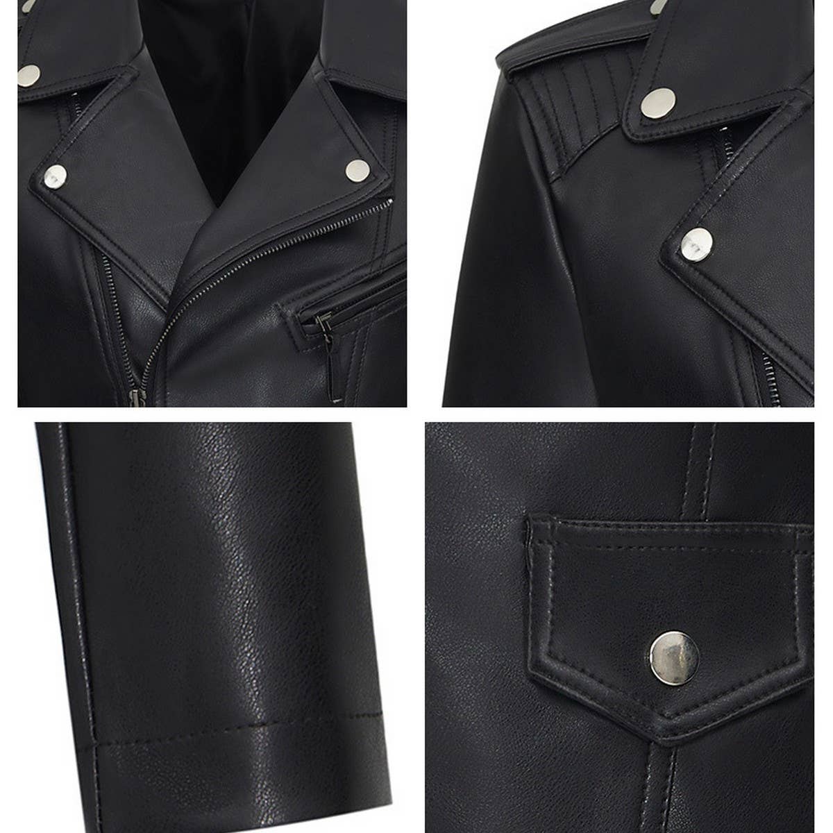 Black Slim Fit Biker Jacket??œStylish Fall Moto Coat_CWMM9014