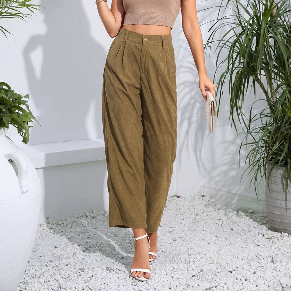 High-waisted straight tube corduroy slacks