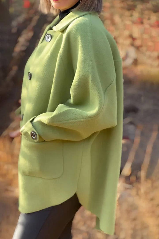 SINGLE-BREASTED WOOLEN COAT WITH LOOSE POCKETS