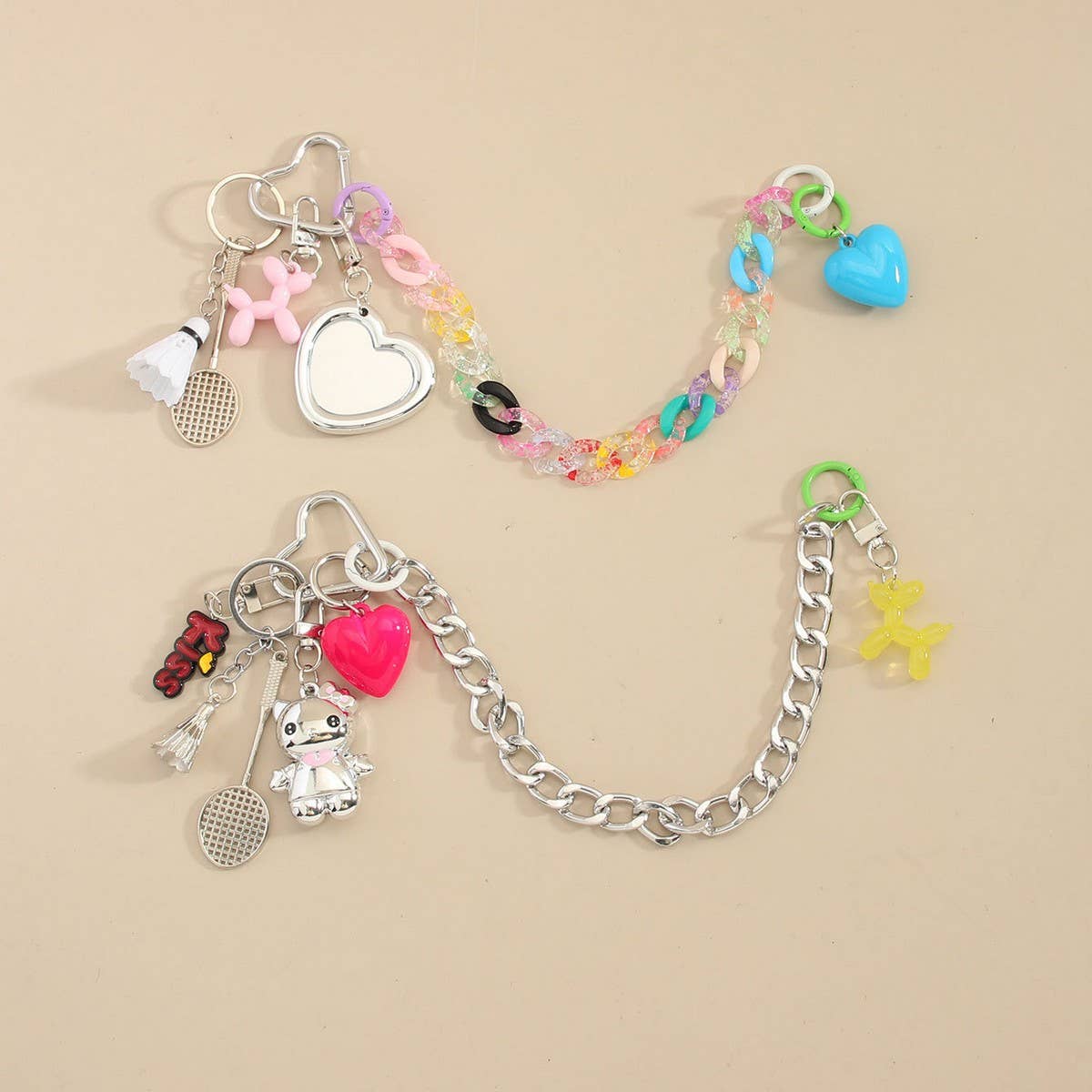 Cute Cat Bag Charm with Balloon Dog & Keychain