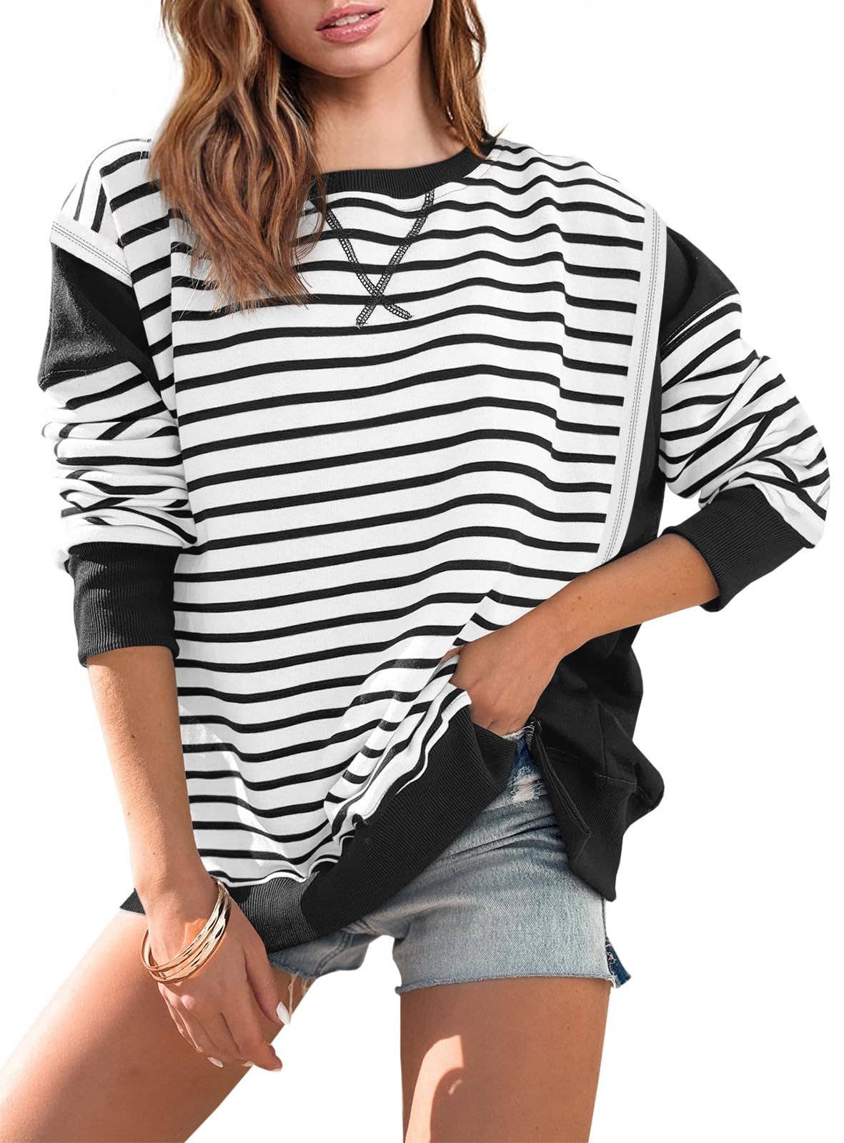 LONG SLEEVE HOODIE WITH MATCHING STRIPES