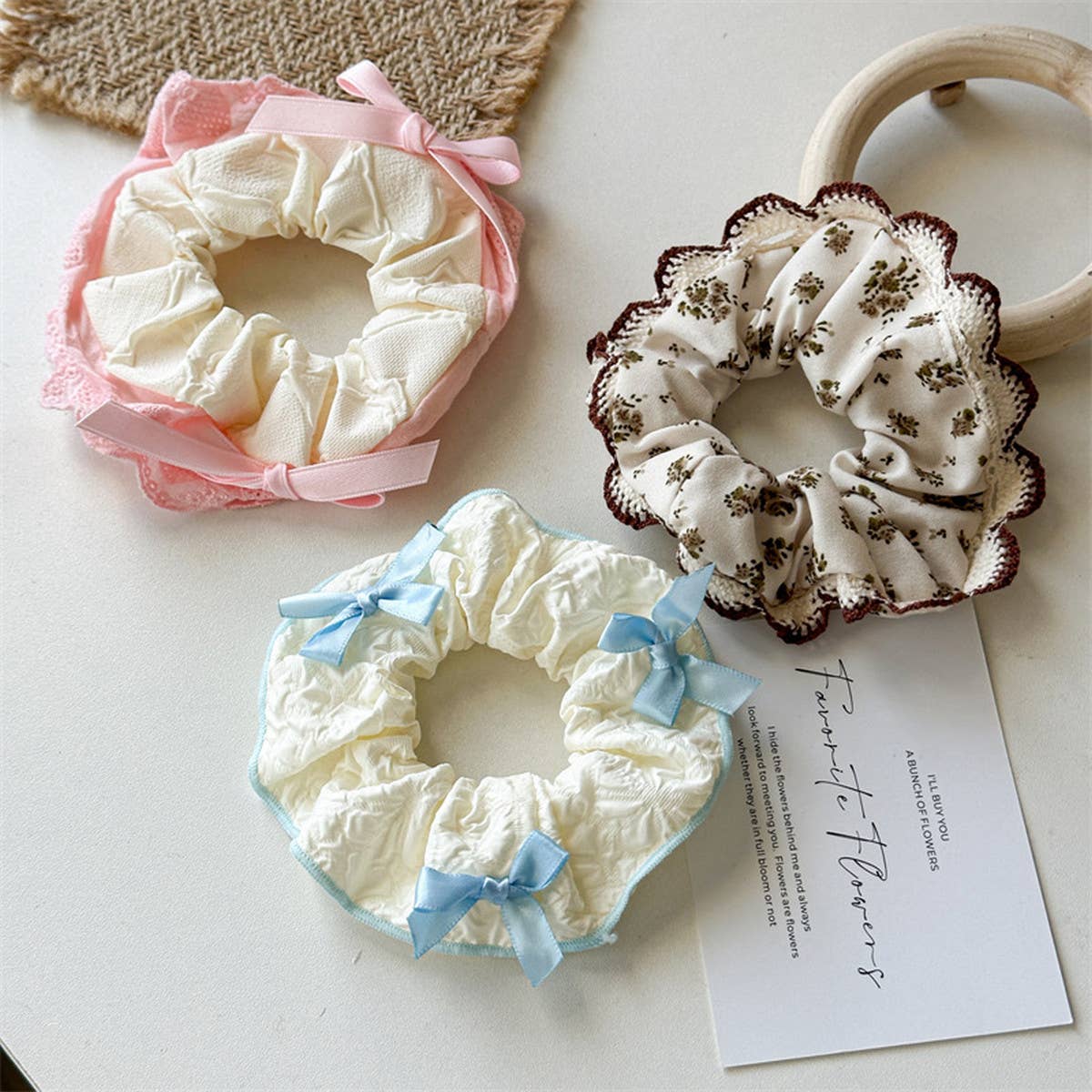 CREAM COLOR HIGH ELASTIC LACE HAIR TIE_CWAHA1351