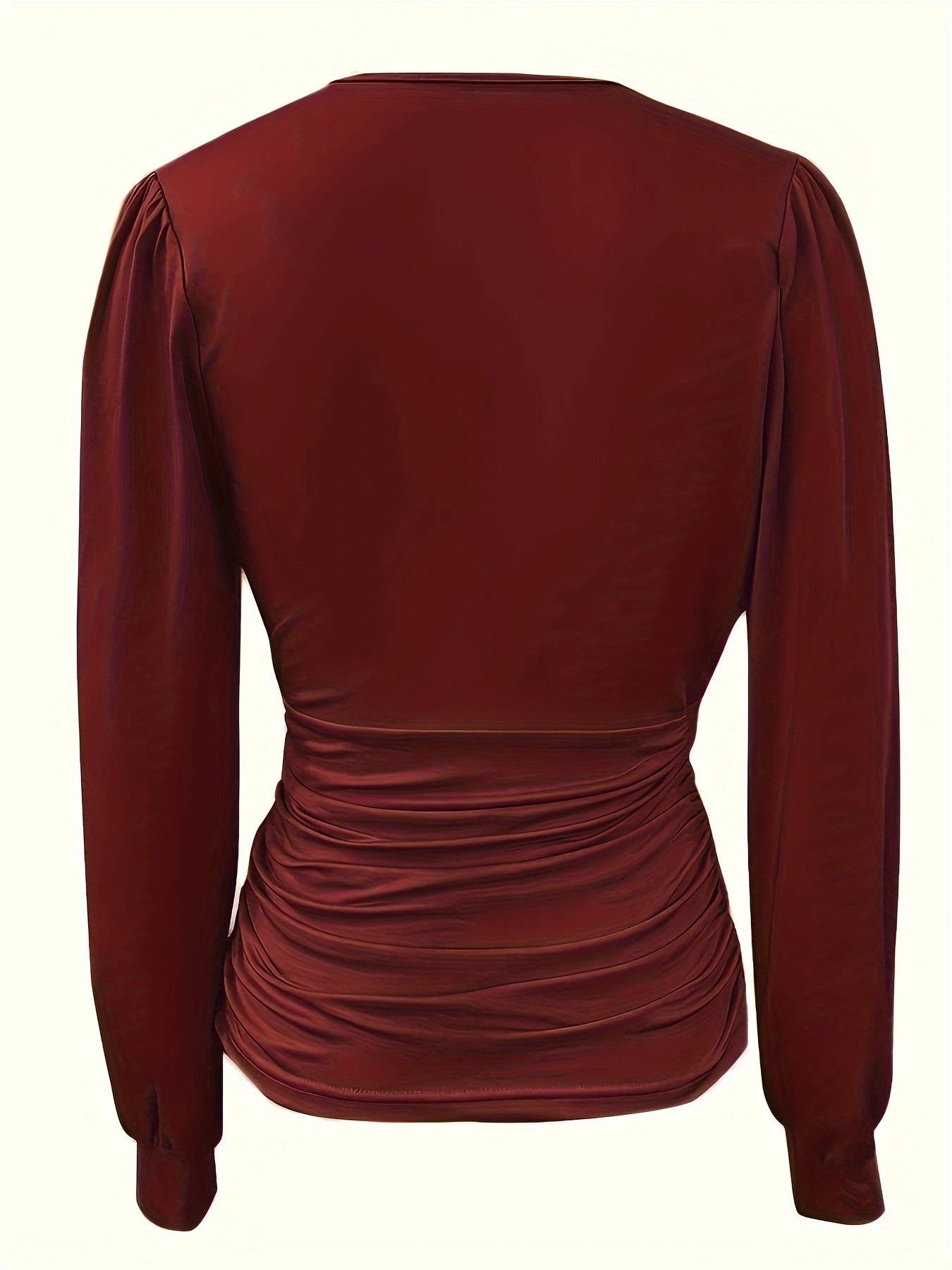 LONG SLEEVE FASHION V-NECK SOLID COLOR CASUAL TOP