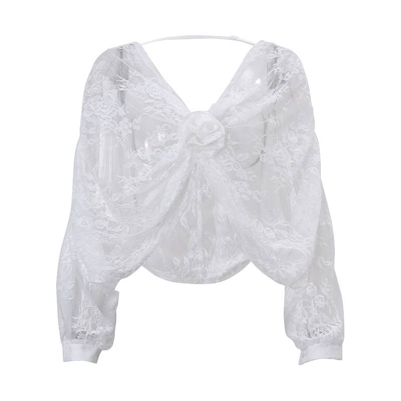 Sexy fashionable lace jacquard sheer top